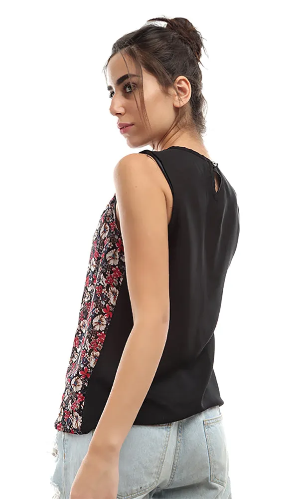 47702 Floral Sleeveless Top - Black