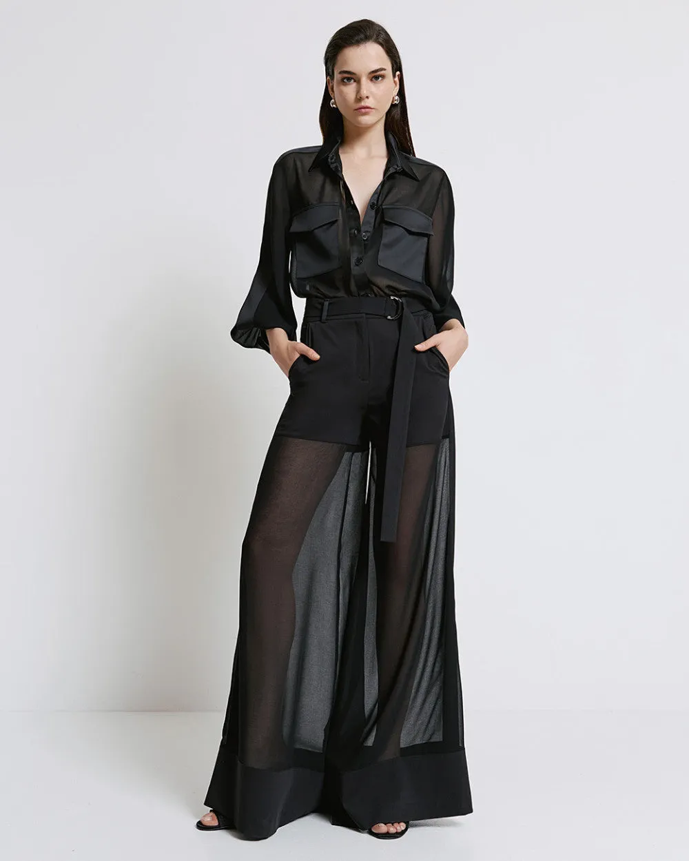 Access Fashion Black Sheer Detail Trousers