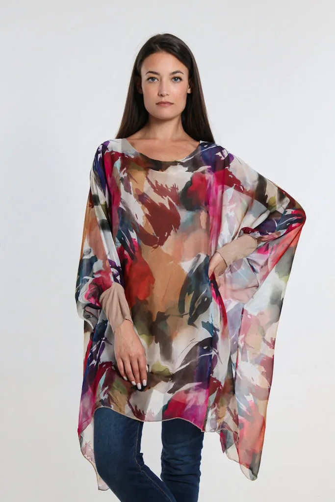 Alessia Falling Leaves Silk Kaftan Dress (DQ202L)