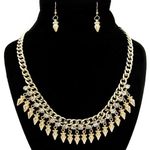 Arrow Gold and Crystal Chain Statement Necklace