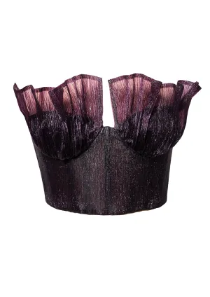 Ava Ruffled Velvet Organza Strapless Corset Top