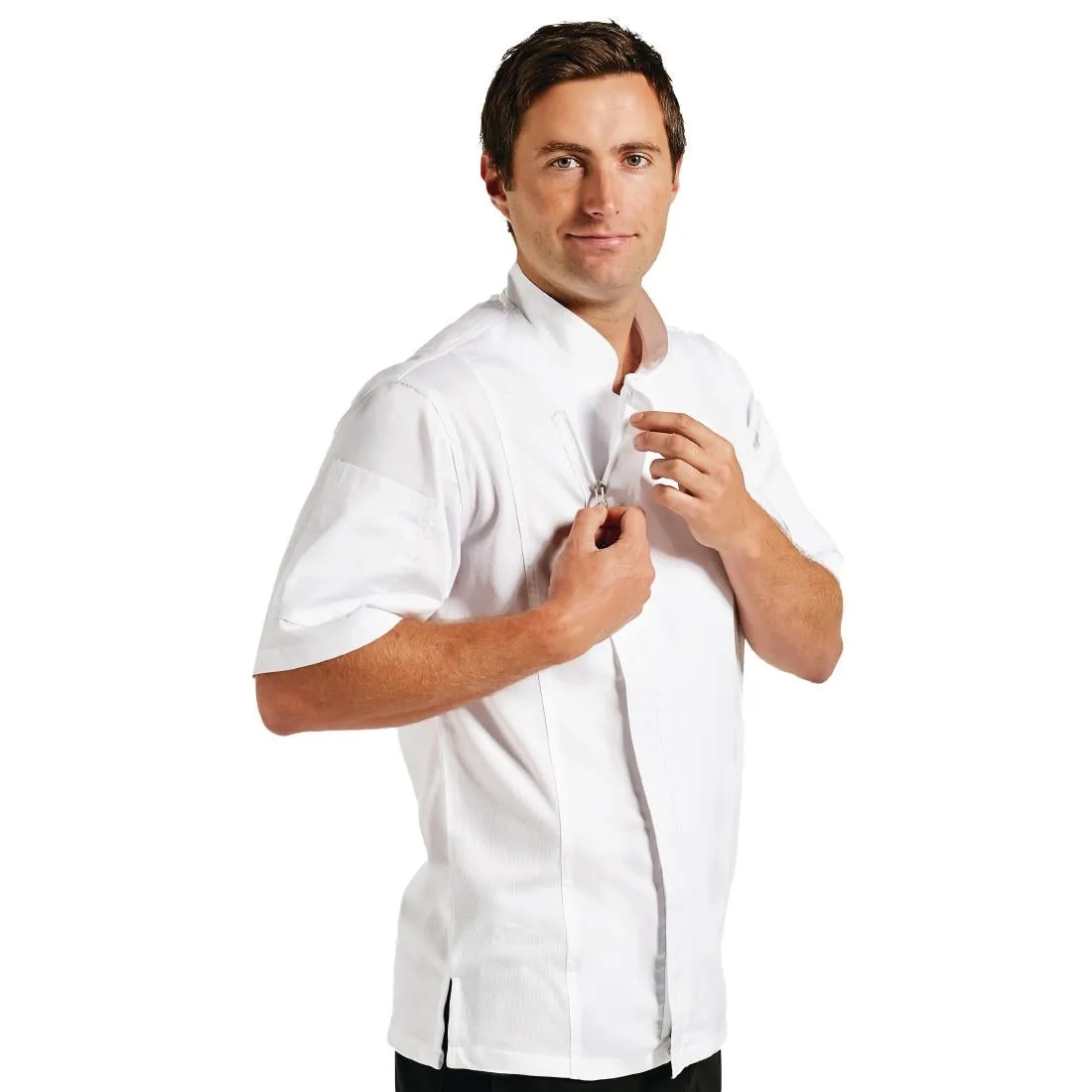 B471-XS Chef Works Springfield Zipper Mens Chefs Jacket White XS