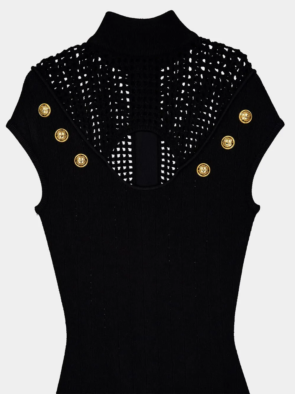 Black Button-Embellished Cutout Midi Dress