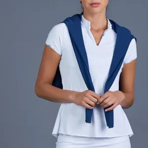 Blues Cap-Sleeve Collar Top (white)