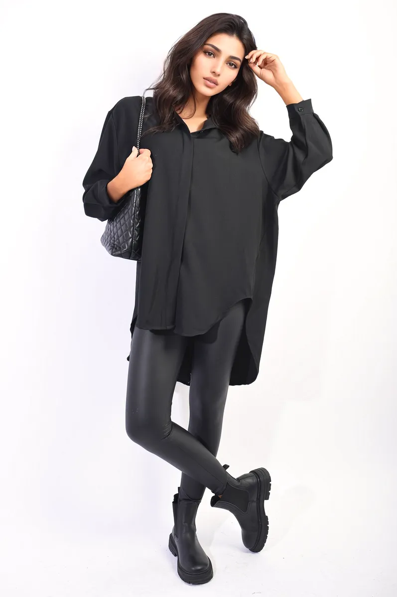 Button Up Oversized Long Back Shirt Dress