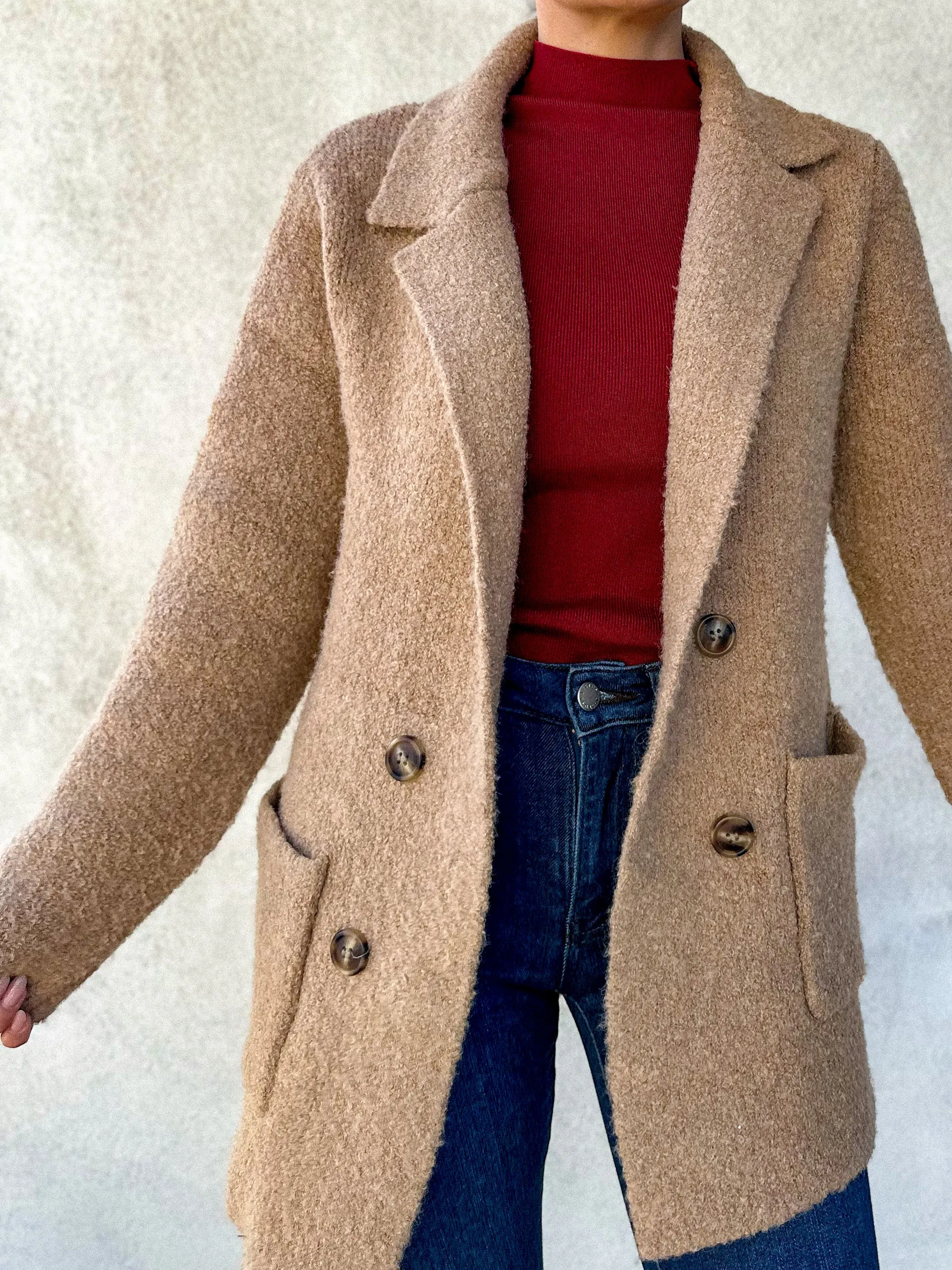 Camel Textured Teddy Pea Coat