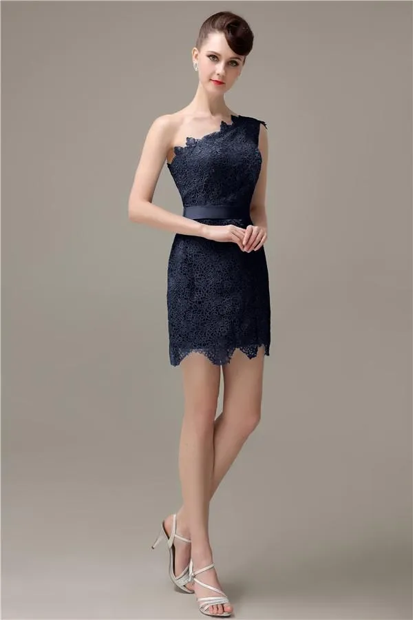 Charming Lace One-shoulder Short Bridesmaid Dresses