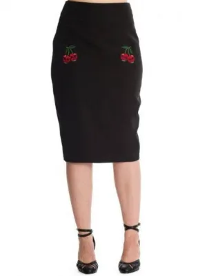 Cherry Jane Rockabilly Pencil Skirt Black