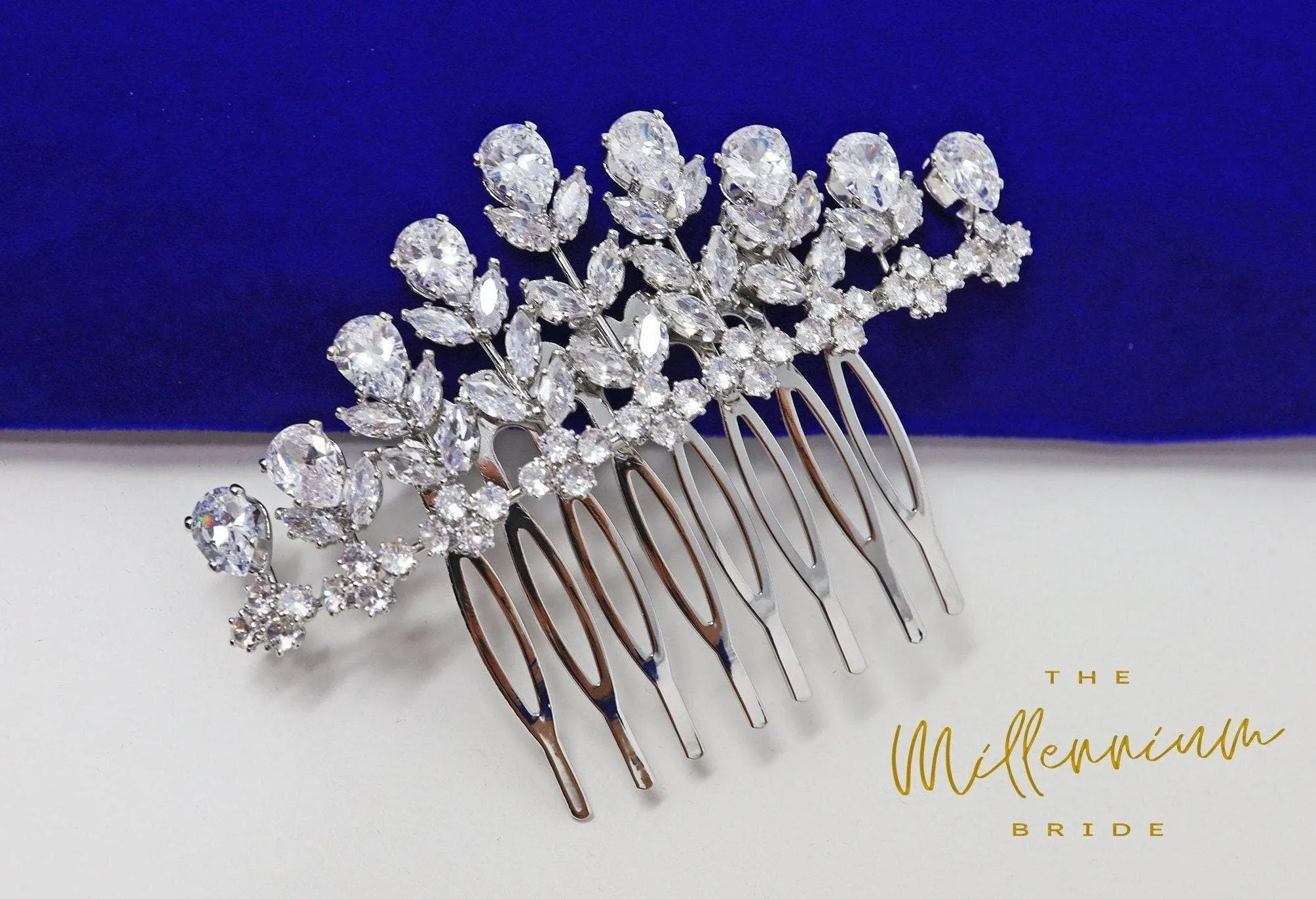 Cubic Zirconia, Diamond Rose Vine Leaves Bridal Hair Comb, Bridal Hair Accessories, Wedding Hair Accessory, Bridal Hair Comb.