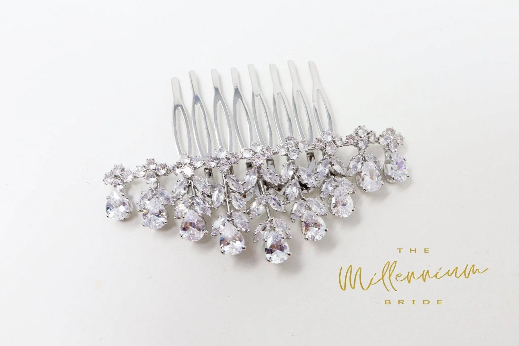 Cubic Zirconia, Diamond Rose Vine Leaves Bridal Hair Comb, Bridal Hair Accessories, Wedding Hair Accessory, Bridal Hair Comb.