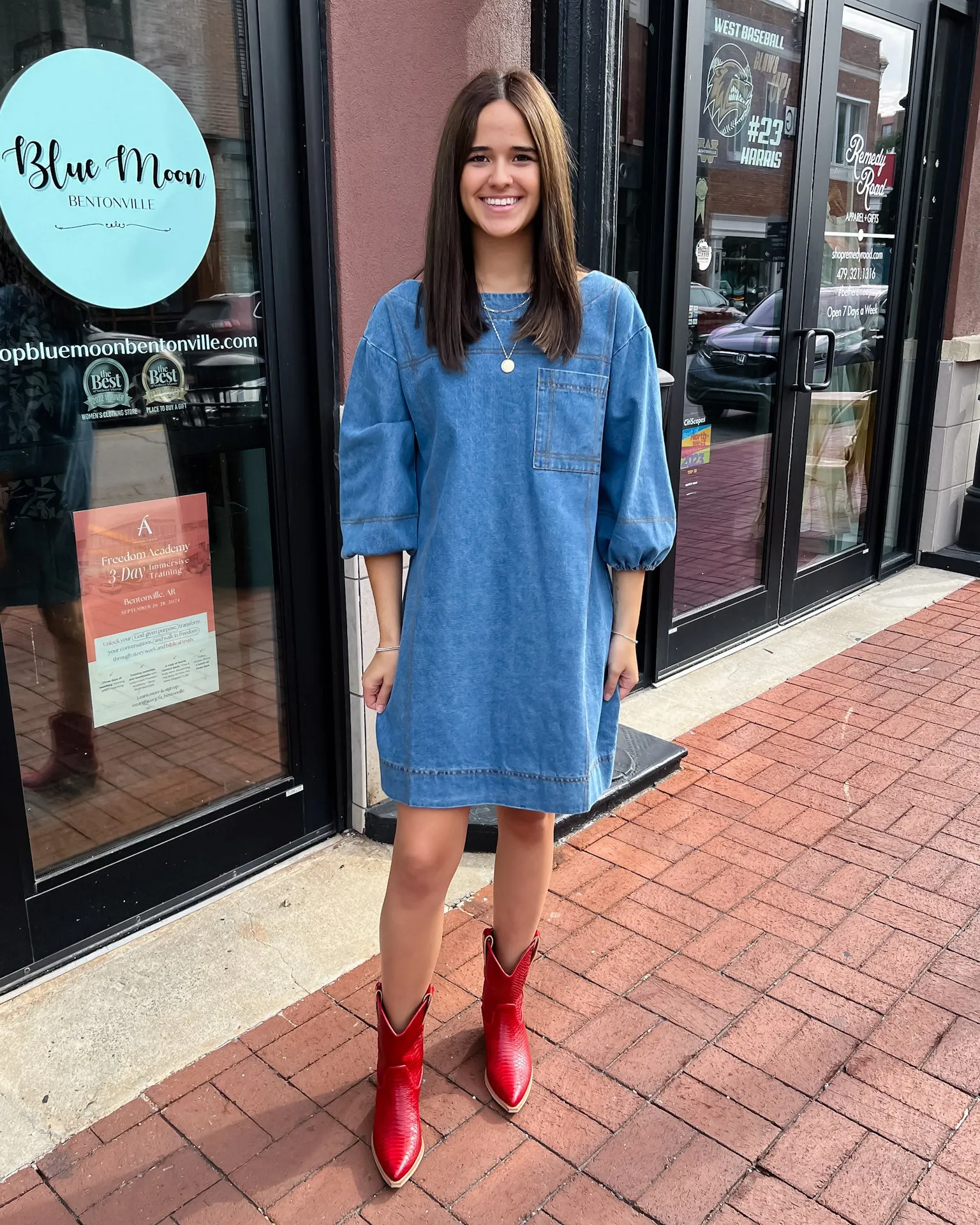 Dark Denim Boatneck Mini Dress