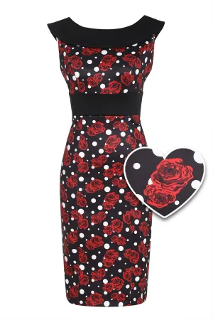 Darla Rockabilly Rose & Spot Wiggle Dress