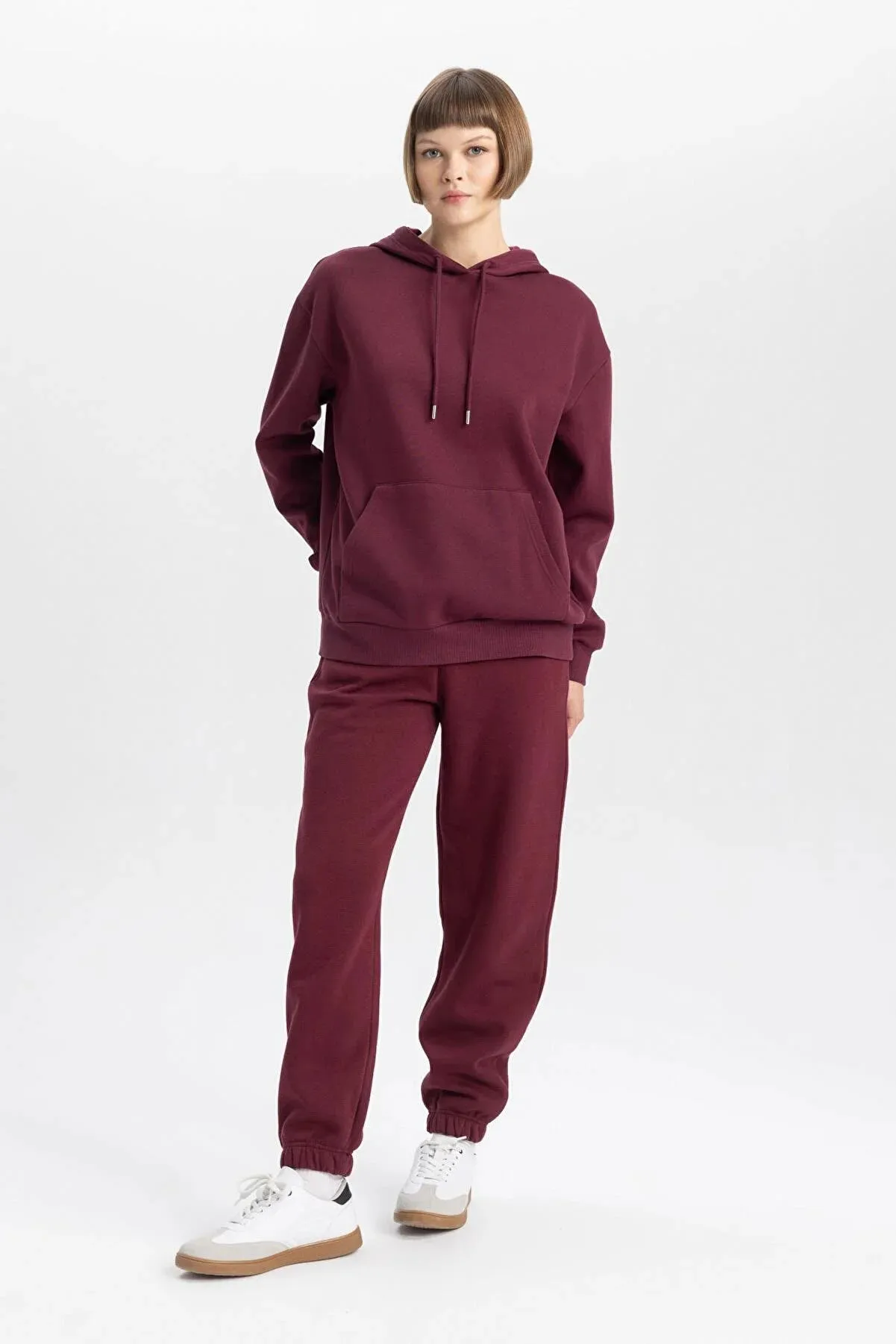 Defacto Women's Claret Red Lace Waist Jogger Tracksuit