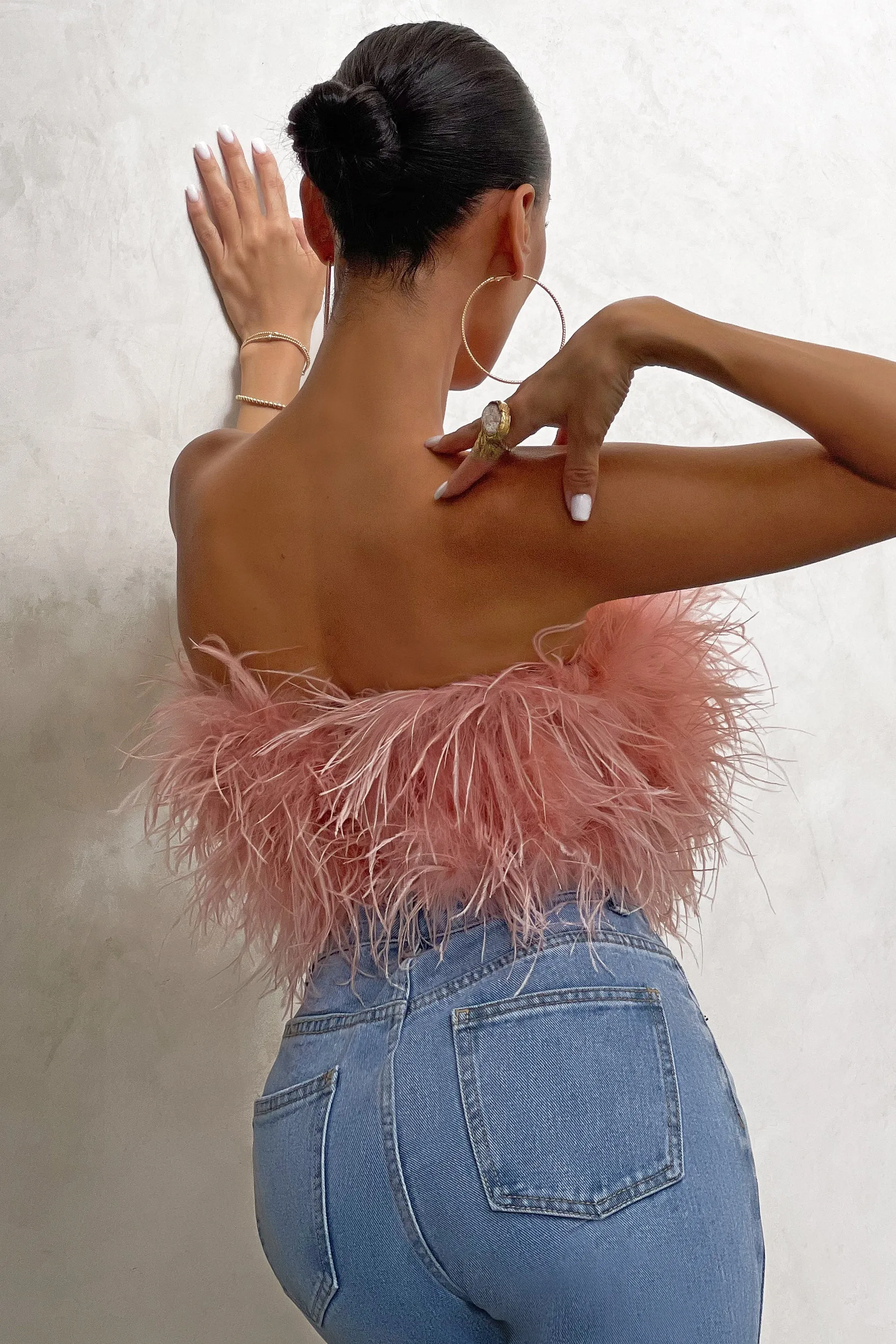 Dream Daze | Pink Feather Bandeau Crop Top