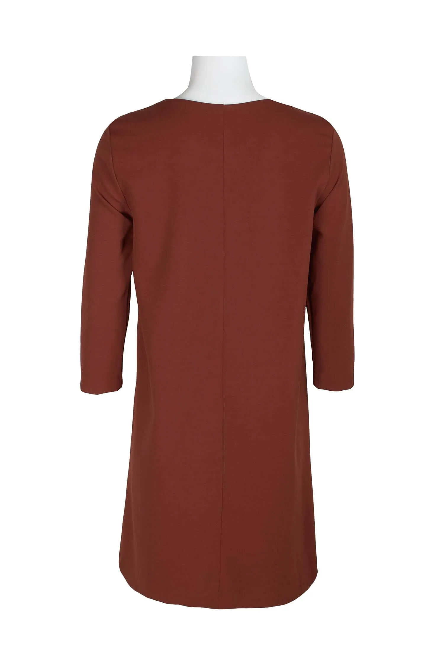 Emma & Michele Crew Neck 3/4 Sleeve Pockets Button Detail Crepe Dress