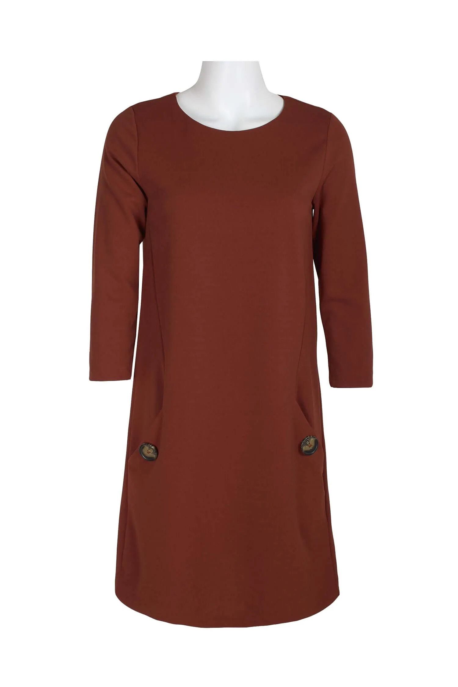 Emma & Michele Crew Neck 3/4 Sleeve Pockets Button Detail Crepe Dress