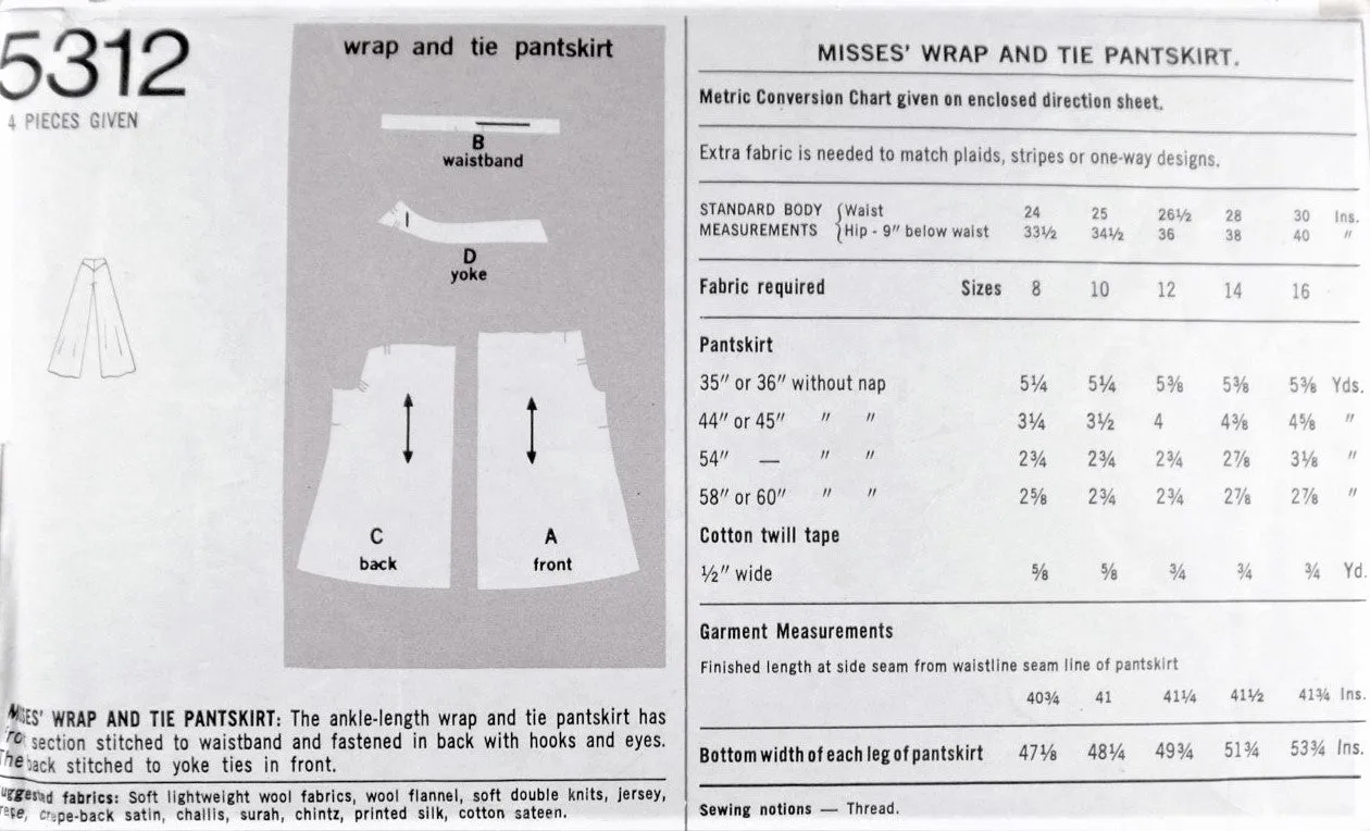 FAB 70s Wrap and Tie Pants Pattern SIMPLICITY 5312 Palazzo Pants,Wrap Pants, Pant Skirt,Bell Bottoms, Festival Pants Yoke Back,Boho,Waist 30 Vintage Sewing Pattern FACTORY FOLDED