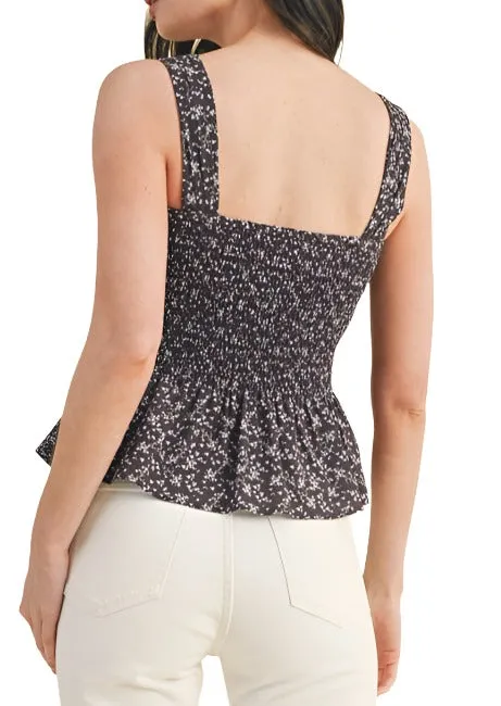 Floral Ruched Square Neck Tank Top