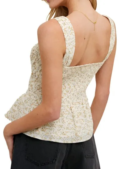 Floral Ruched Square Neck Tank Top