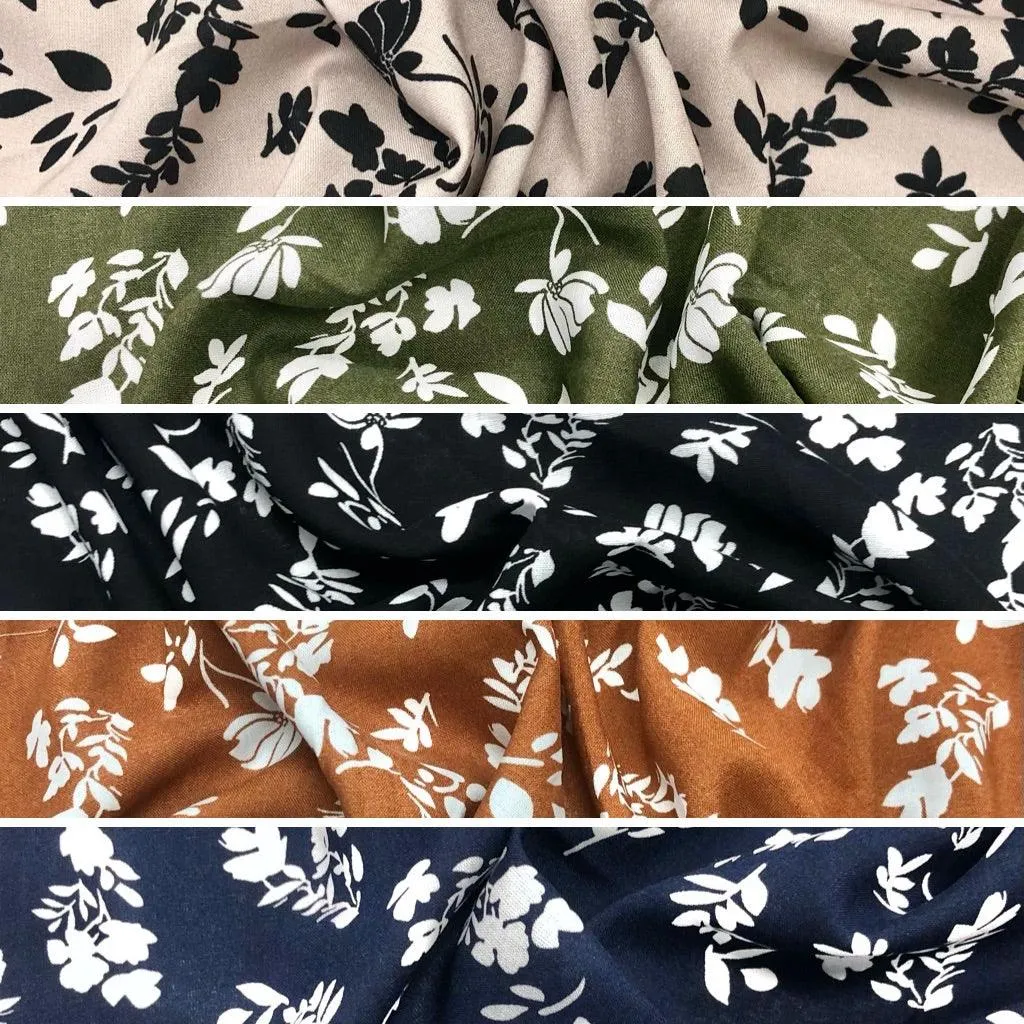 Flower Silhouette Viscose Challis Fabric