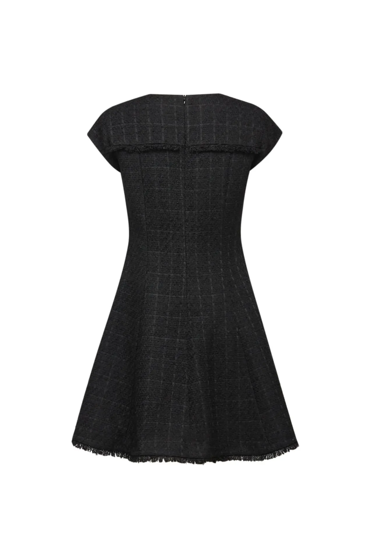 Fringe Trim Fit & Flare Tweed Dress