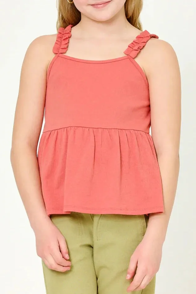 Girls' Textured Ruffle Strap Babydoll Tank