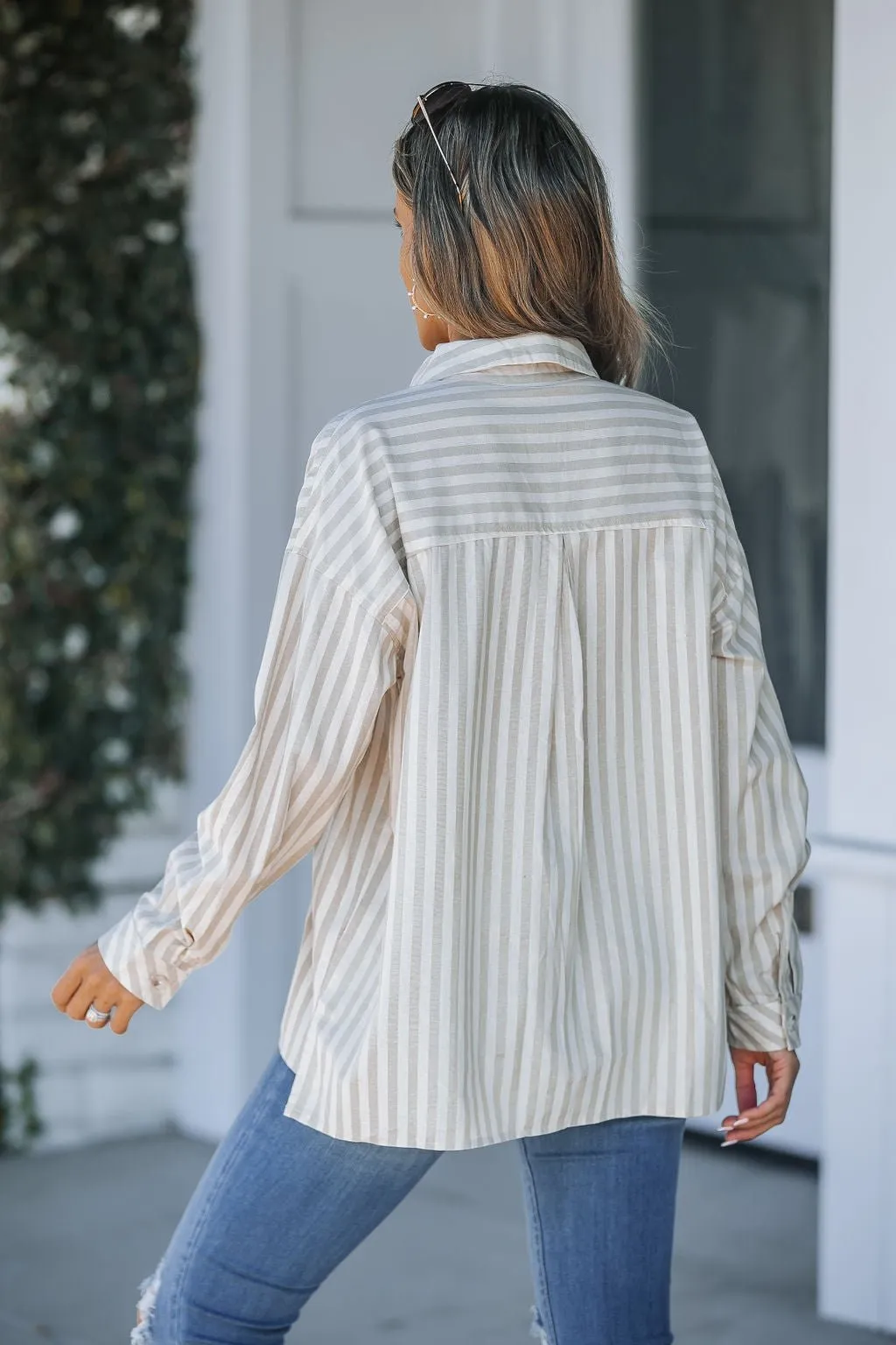 Grey and White Striped Button Down Shirt - FINAL SALE