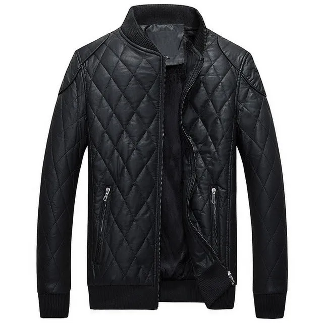 HEE GRAND Fashion Plaid Men's Leather Jackets European Style