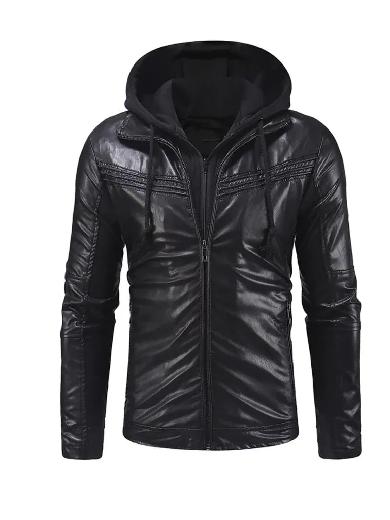 Hooded Style Genuine Leather Jacket