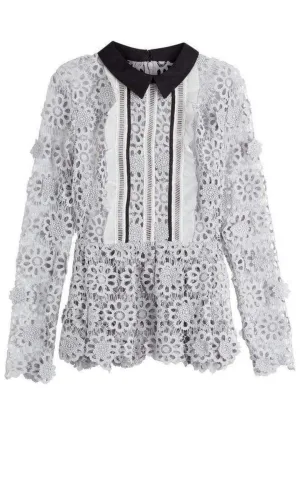 Ice Grey 3D Floral Guipure Lace Shirt