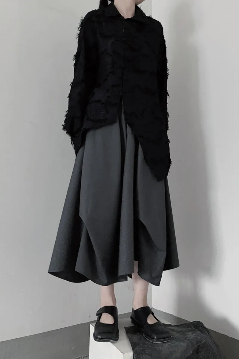 Irregular Little Black Pinch Pleated Autumn Skirts