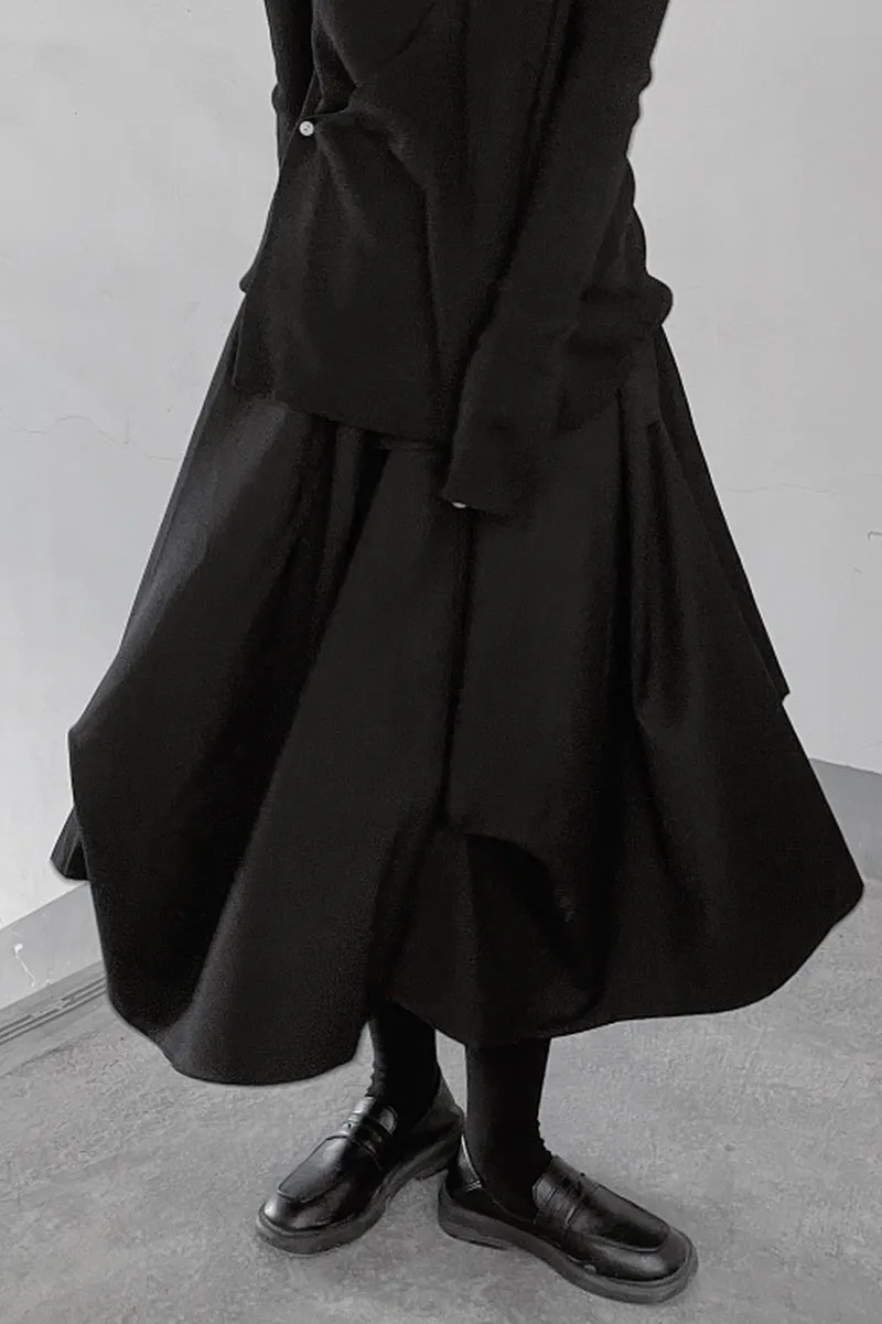 Irregular Little Black Pinch Pleated Autumn Skirts