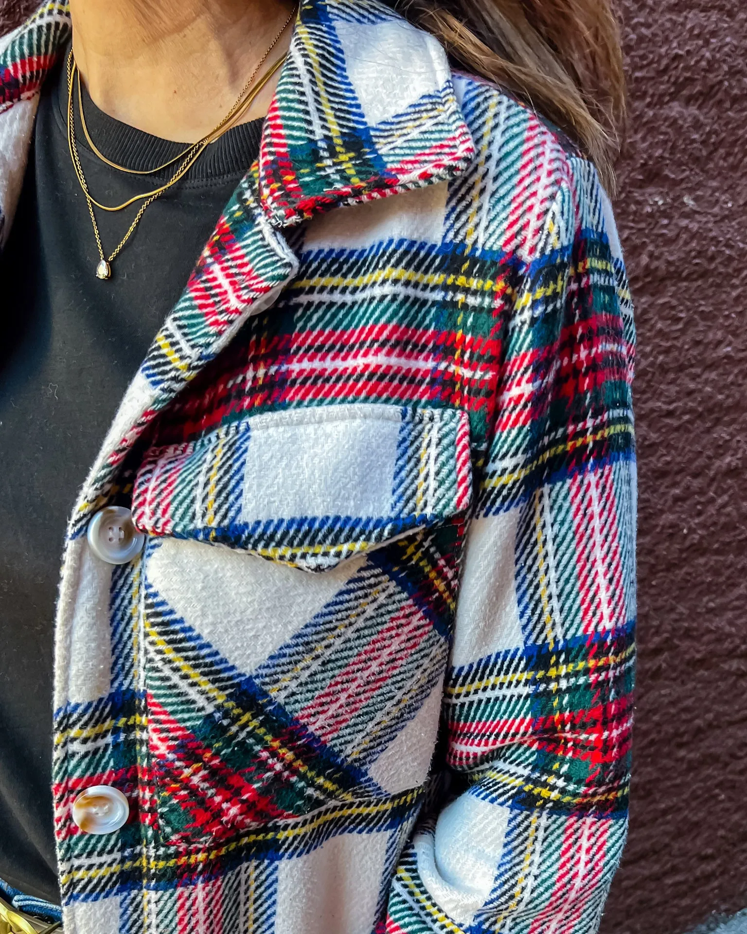 Ivory/Red Flannel Plaid Jacket