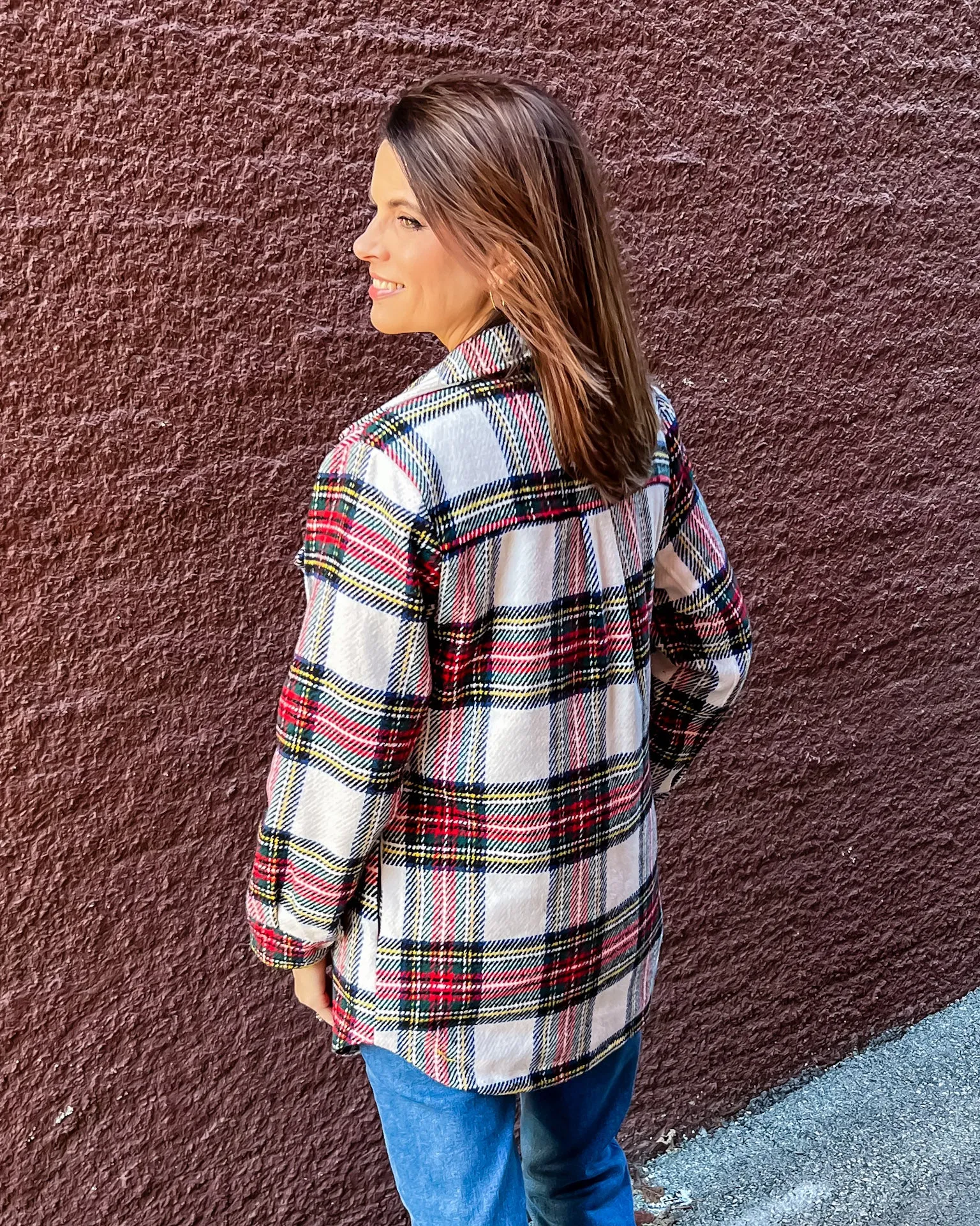 Ivory/Red Flannel Plaid Jacket