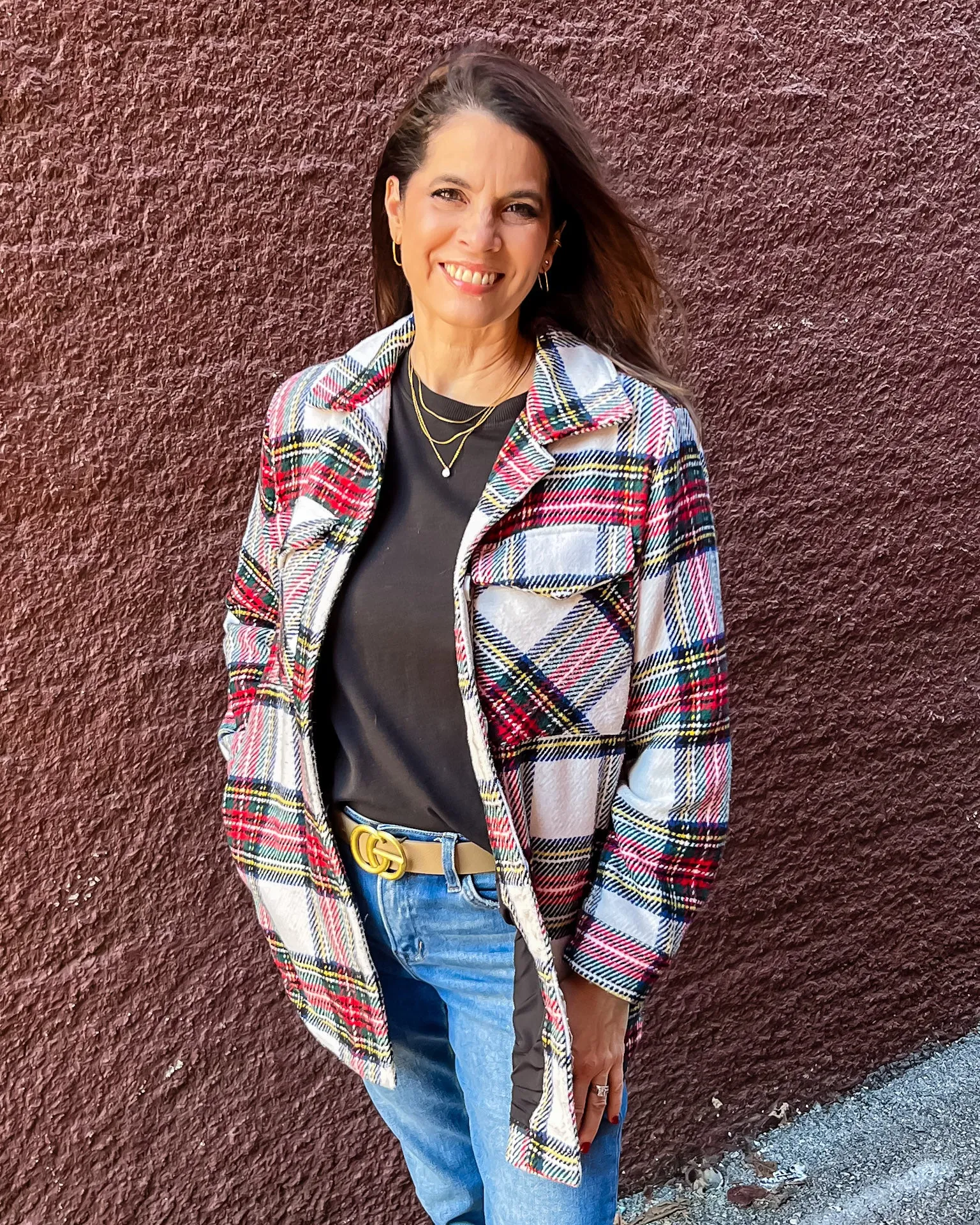 Ivory/Red Flannel Plaid Jacket