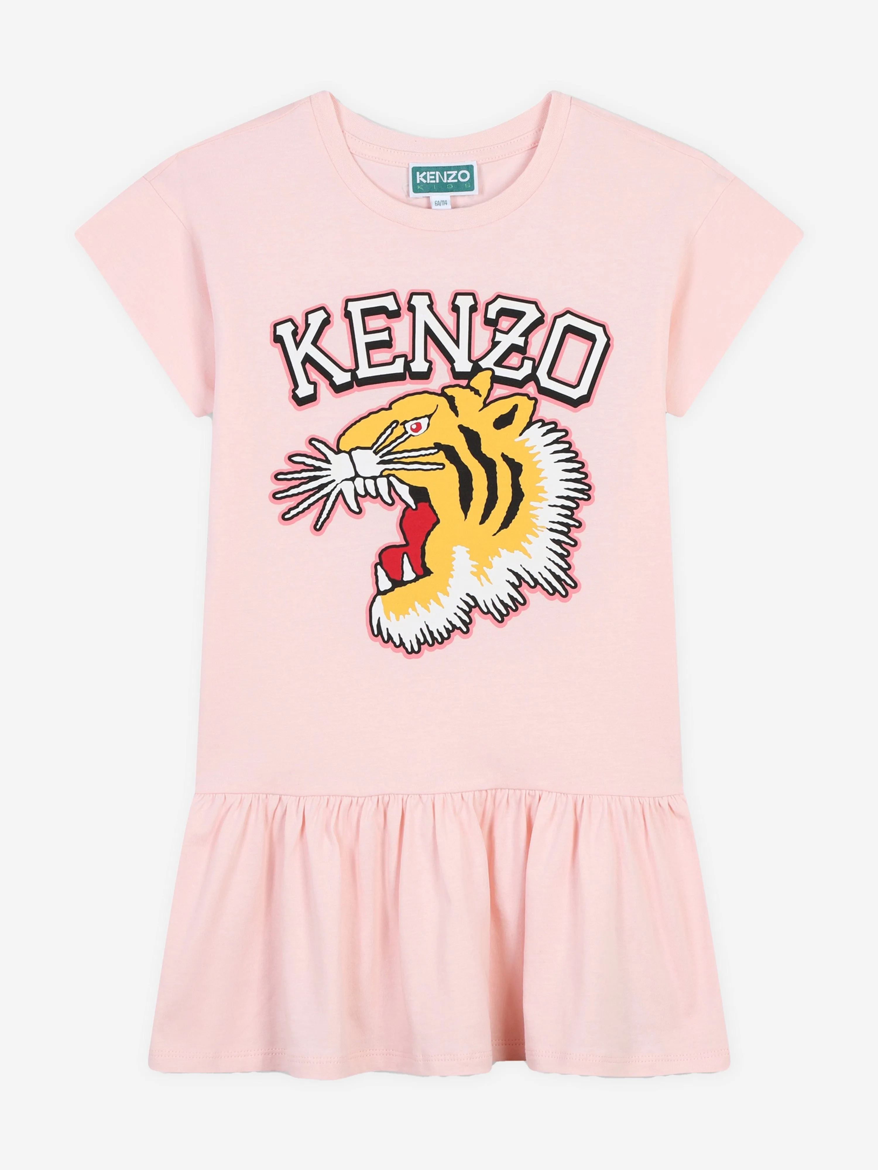 KENZO Girls Tiger Logo Jersey Dress in Pink