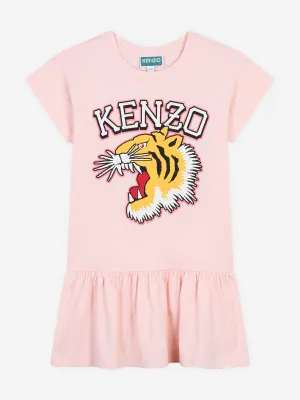 KENZO Girls Tiger Logo Jersey Dress in Pink