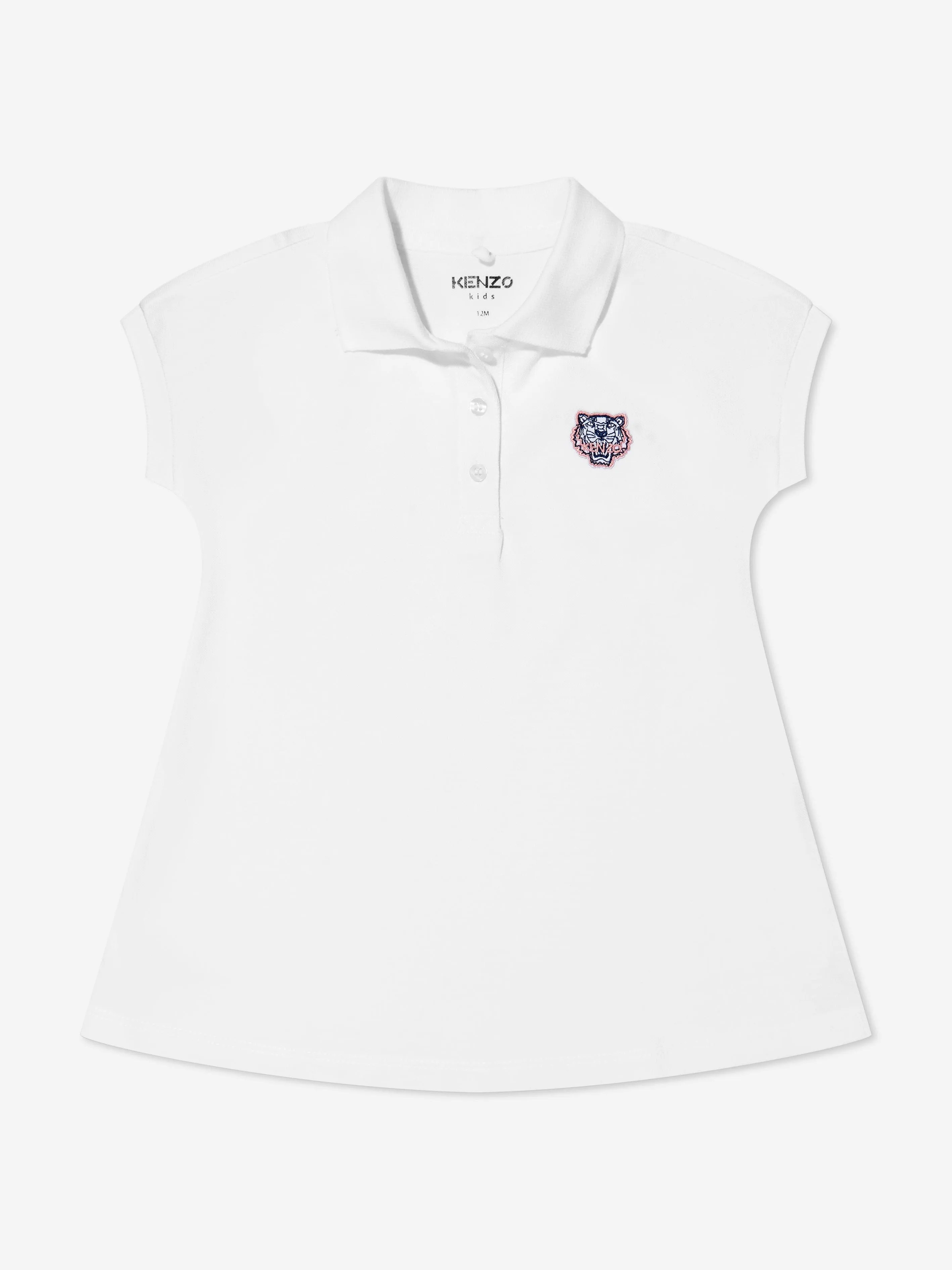 KENZO Girls Tiger Logo Polo Dress in White