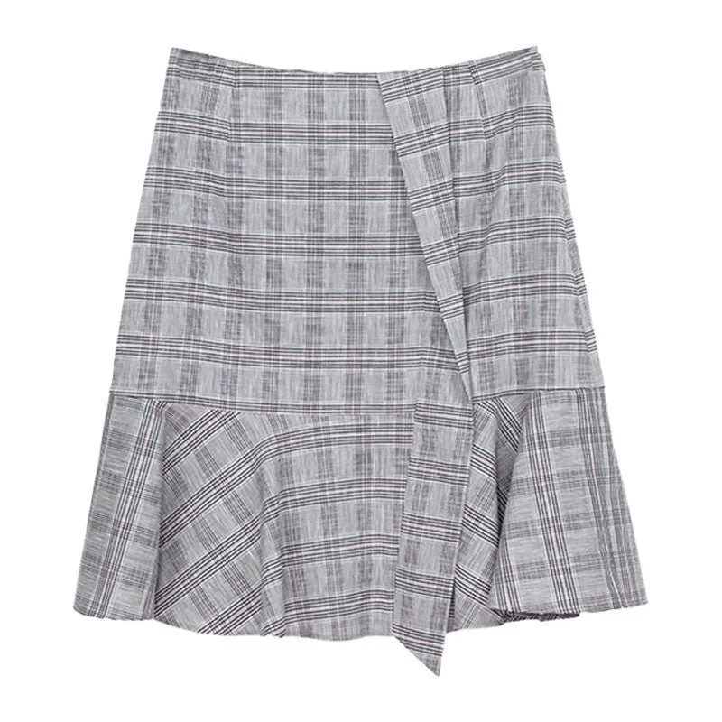 Light Grey Plaid Mini Skirt