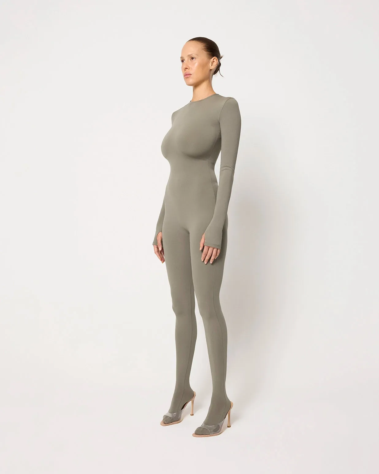 Long Sleeve Footed Catsuit | Dusty Olive