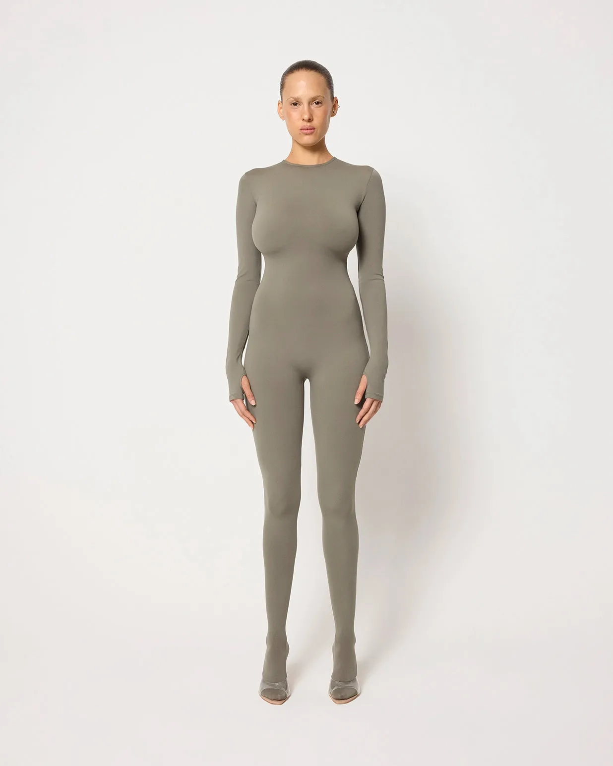 Long Sleeve Footed Catsuit | Dusty Olive