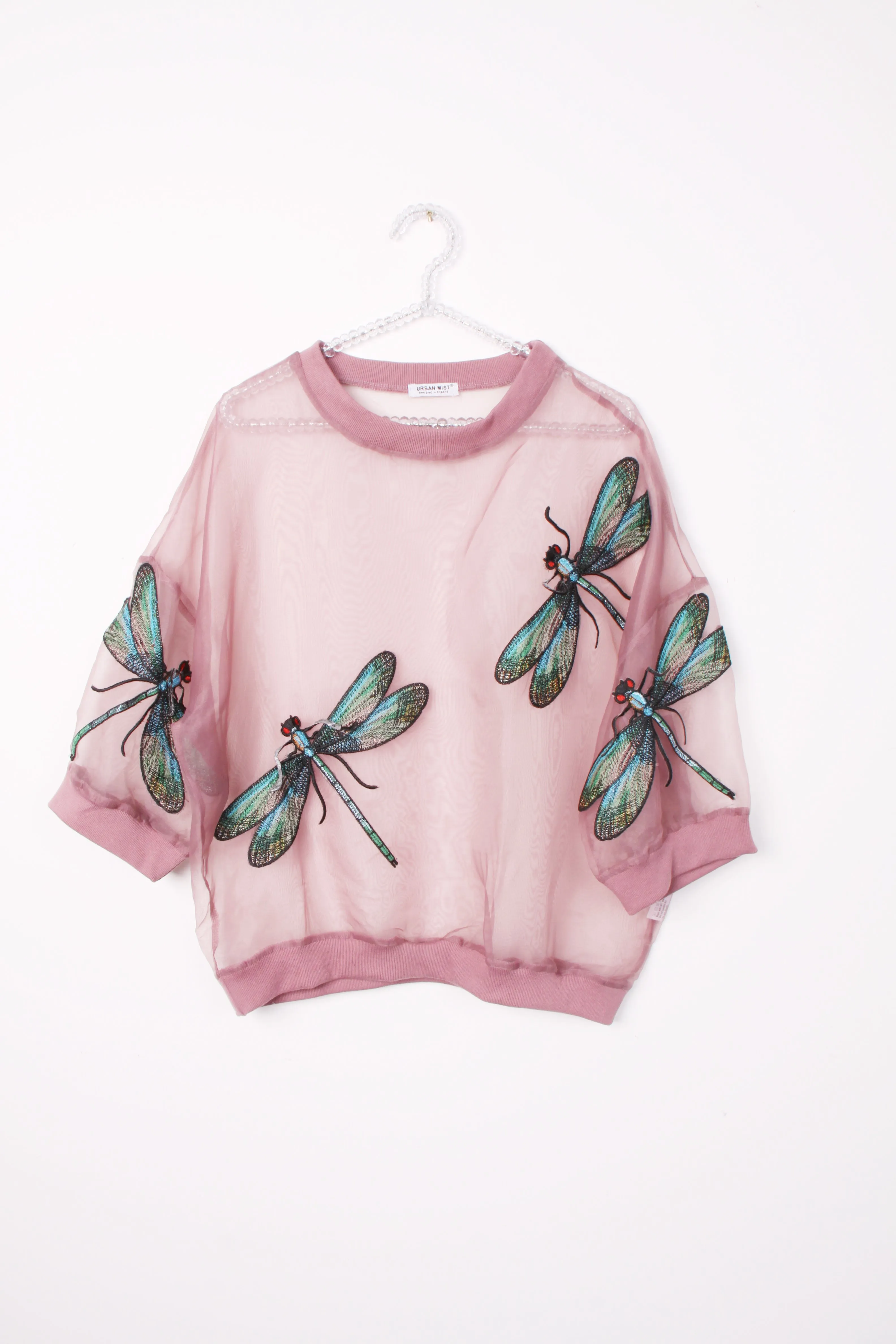 Loose Fit Mesh applique Dragonfly top