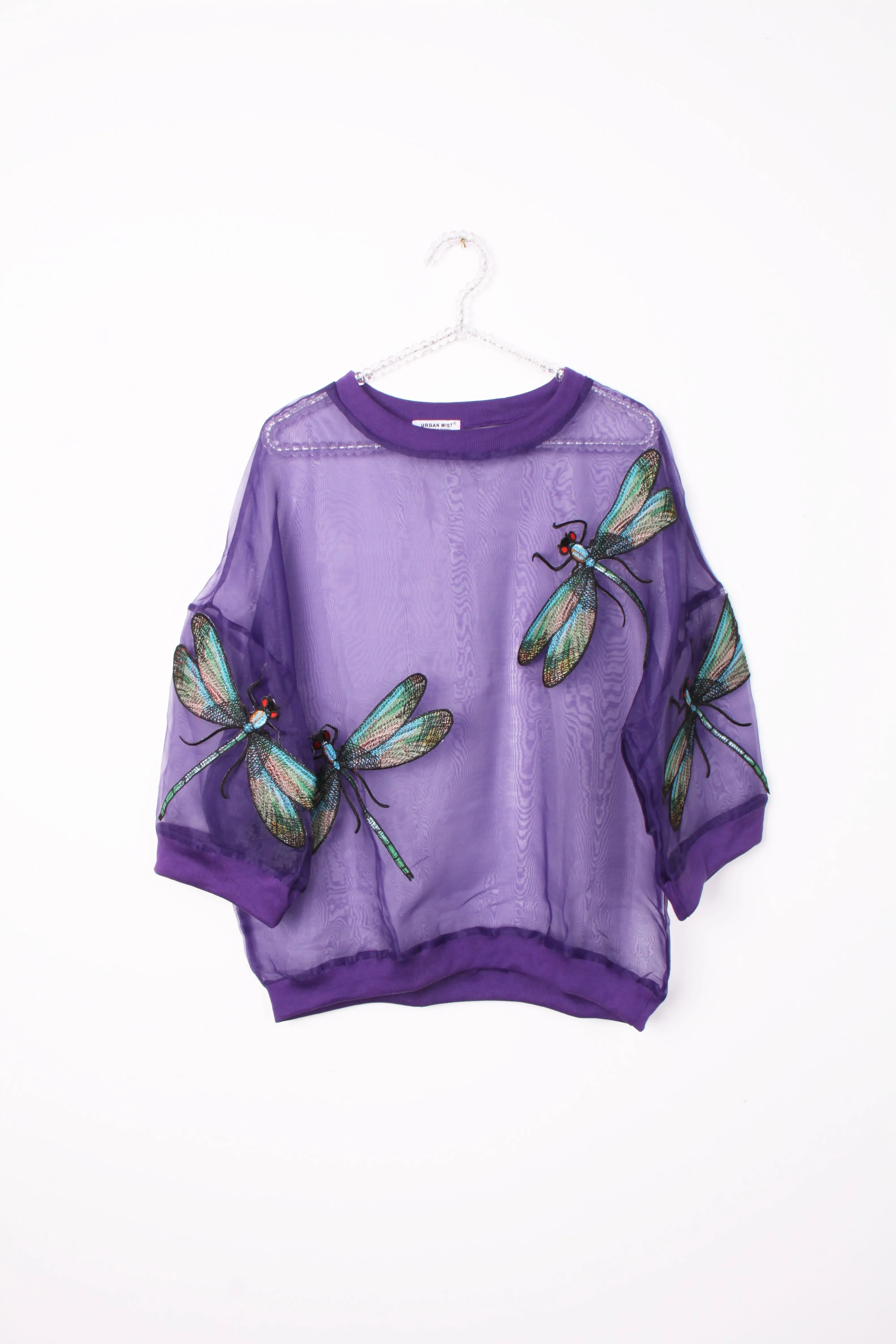 Loose Fit Mesh applique Dragonfly top