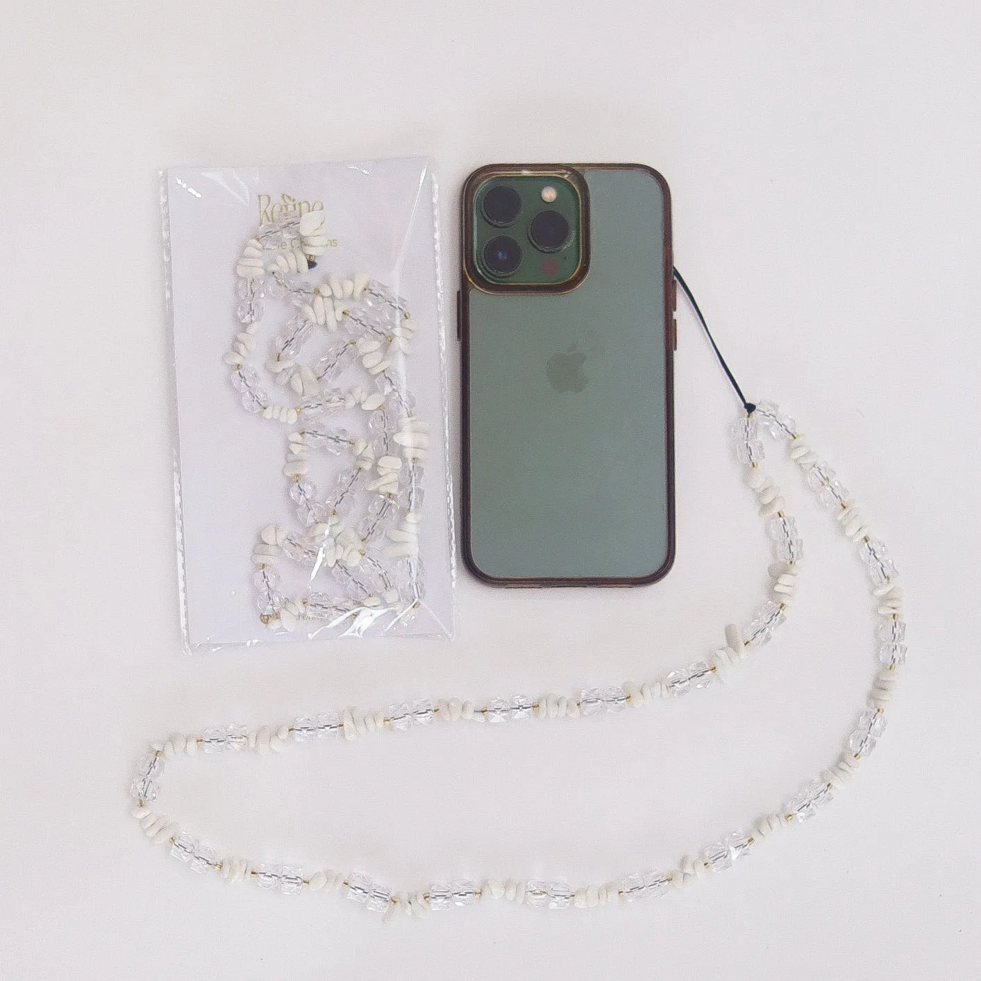 Lulu White & Chipped Beaded Phone Charm