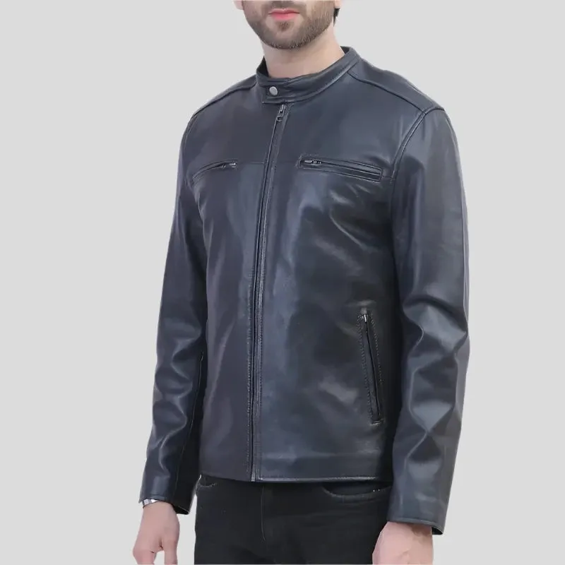 Mens Black Biker Leather Jacket