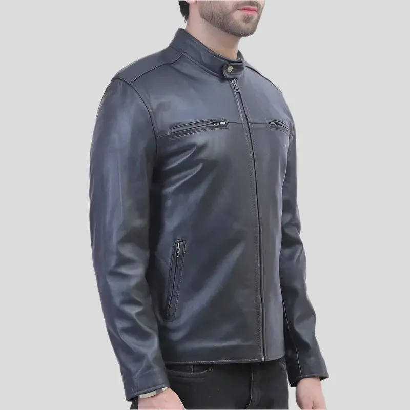 Mens Black Biker Leather Jacket