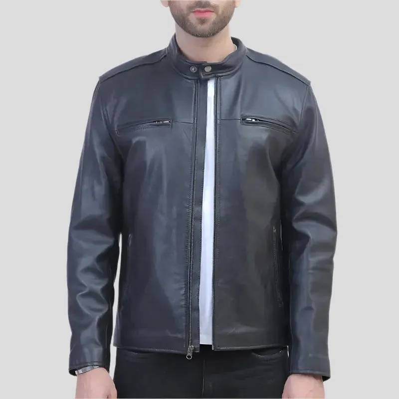 Mens Black Biker Leather Jacket