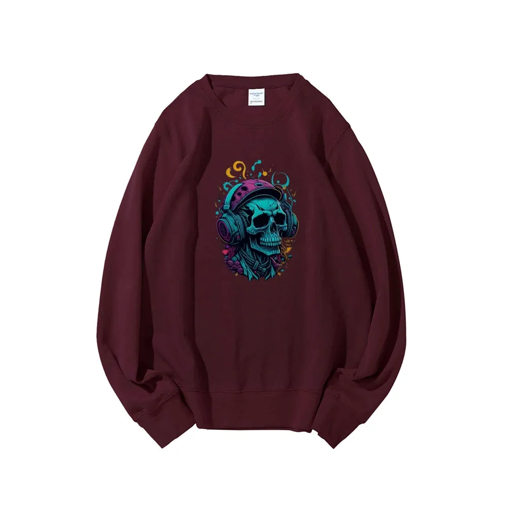 Mens Colorful Skull with Headphones Graphic Sweatshirts