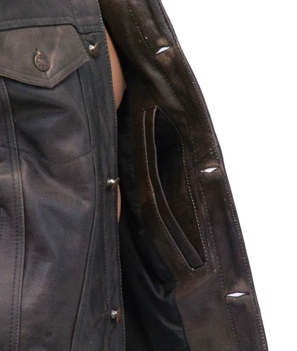 Mens Leather Jacket Vintage Jean Jacket Style #M321GY