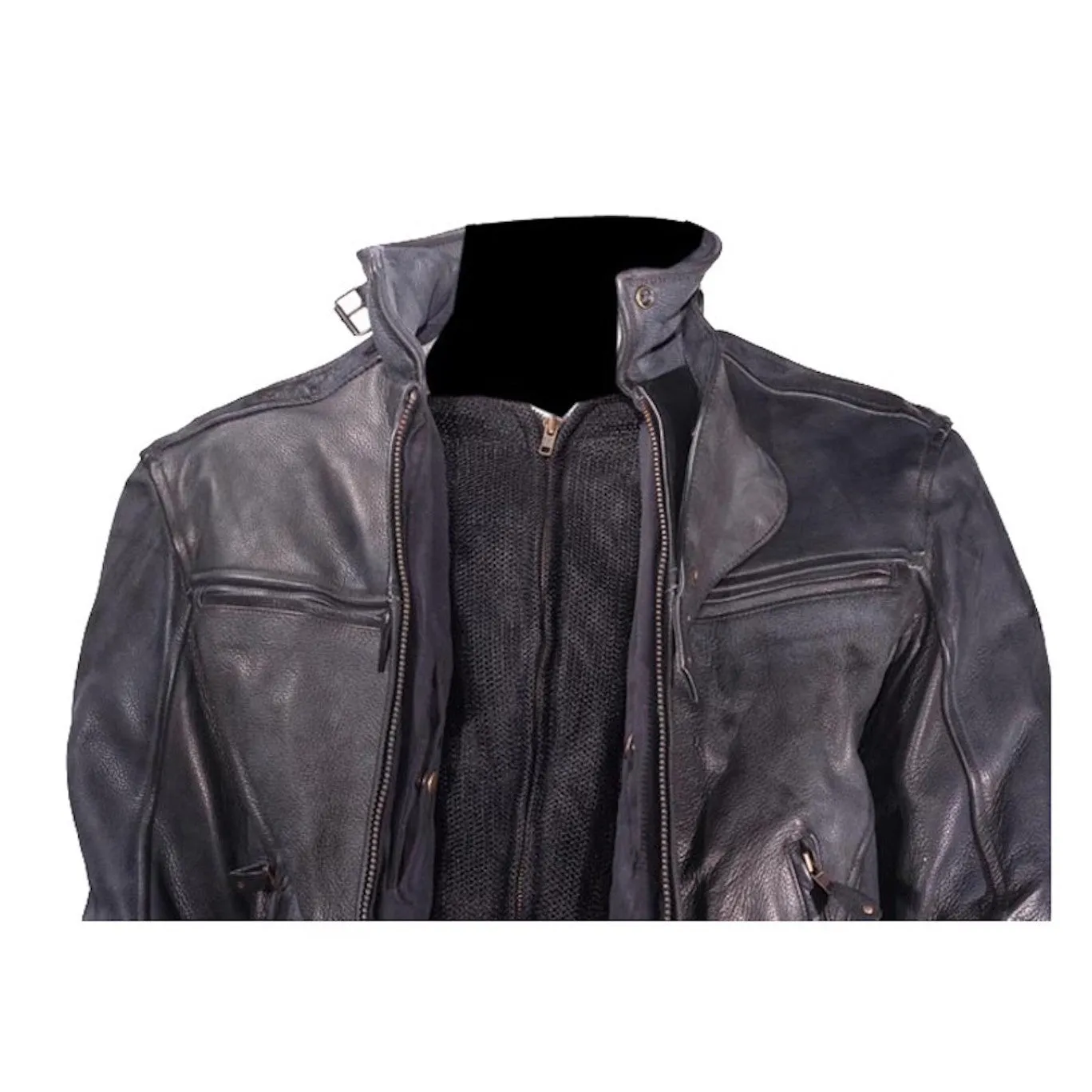 Mens Naked Cowhide Racer Style Vented Motorcycle Jacket Solid Back